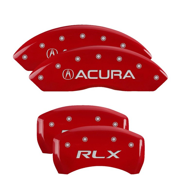 39014SRLXRD Front Disc Brake Caliper Covers for 2014-2017 Acura RLX, 2016-2017 Acura RLX [Red Finish w/ Silver Acura / RLX]