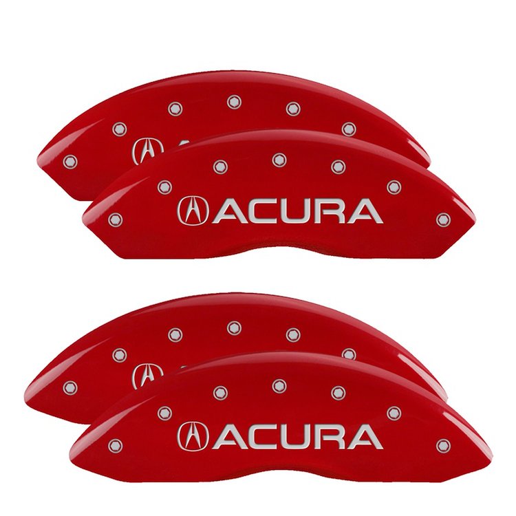 39015SACURD Front & Rear Disc Brake Caliper Covers for 1999-2004 Acura RL [Red Finish w/ Silver Acura]