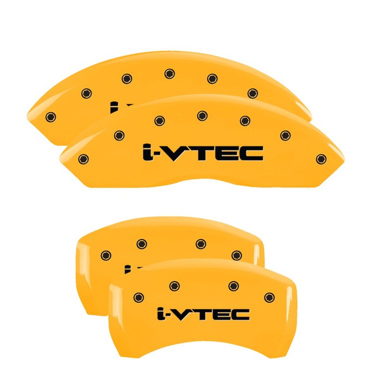 39018SIVTYL Front & Rear Disc Brake Caliper Covers Fits Select Acura TLX [Yellow Finish w/ Black i-Vtec]