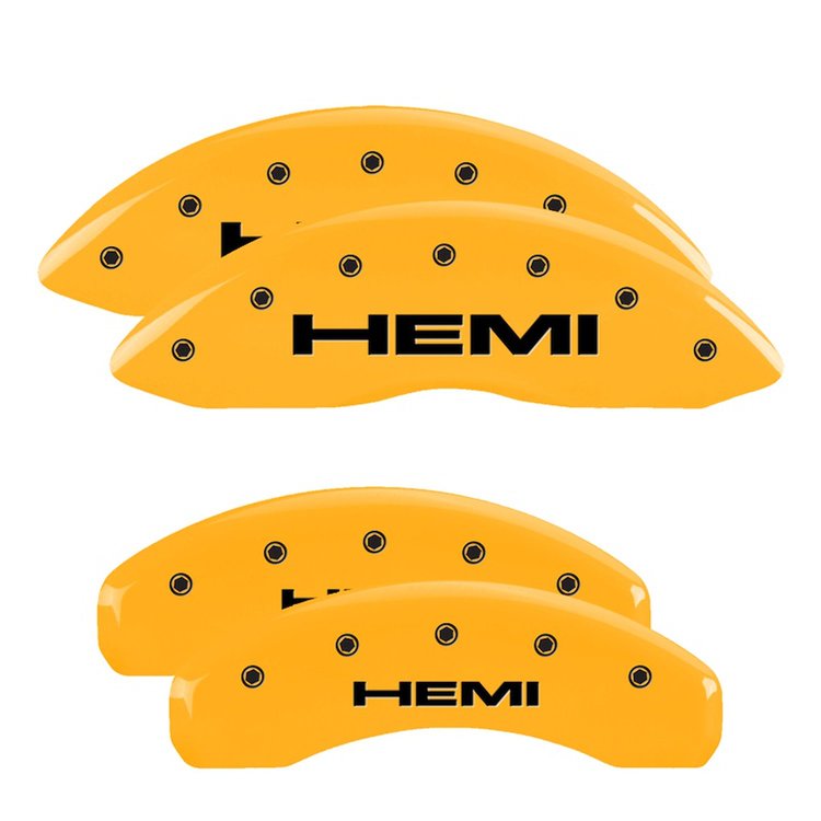 42002SHEMYL Front & Rear Disc Brake Caliper Covers Fits Select Jeep Commander, Jeep Grand Cherokee [Yellow Finish w/ Black Hemi]