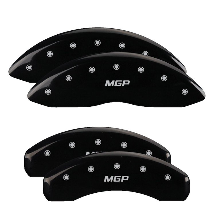 42002SMGPBK Front & Rear Disc Brake Caliper Covers Fits Select Jeep Commander, Jeep Grand Cherokee [Black Finish w/ Silver MGP]