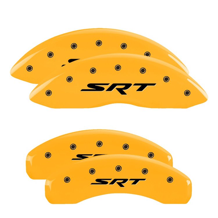 42002SSRTYL Front & Rear Disc Brake Caliper Covers Fits Select Jeep Commander, Jeep Grand Cherokee [Yellow Finish w/ Black SRT]