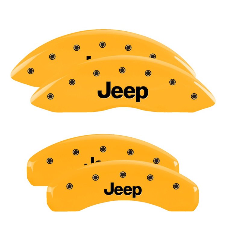 42005SJEPYL Front & Rear Disc Brake Caliper Covers Fits Select Jeep Grand Cherokee [Yellow Finish w/ Black JEEP]