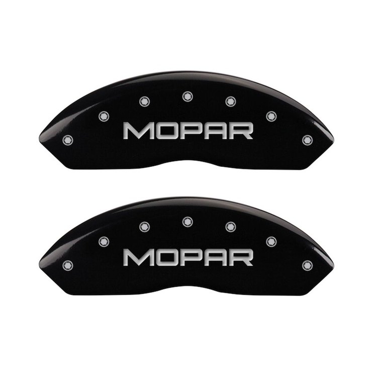 42009FMOPBK Front Disc Brake Caliper Covers Fits Select Jeep Wrangler [Black Finish w/ Silver MOPAR]