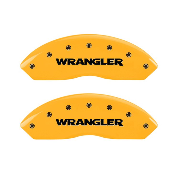 42009FWRGYL Front & Rear Disc Brake Caliper Covers Fits Select Jeep Wrangler [Yellow Finish w/ Black WRANGLER]