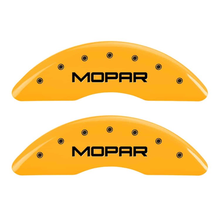 Set of 4 caliper covers Engraved Front and Rear MOPAR Yellow powder coat finish black characters