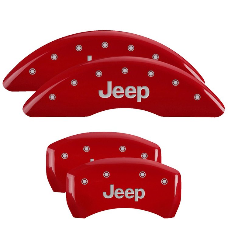 42012SJEPRD Front & Rear Disc Brake Caliper Covers Fits Select Jeep Cherokee [Red Finish w/ Silver JEEP]