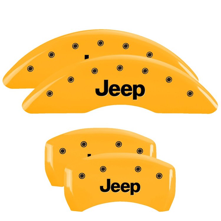 42012SJEPYL Front & Rear Disc Brake Caliper Covers Fits Select Jeep Cherokee [Yellow Finish w/ Black JEEP]