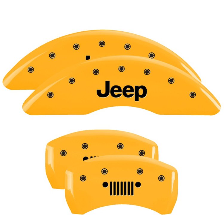 42012SJPLYL Front Disc Brake Caliper Covers Fits Select Jeep Cherokee [Yellow Finish w/ Black JEEP / JEEP Grill Logo]