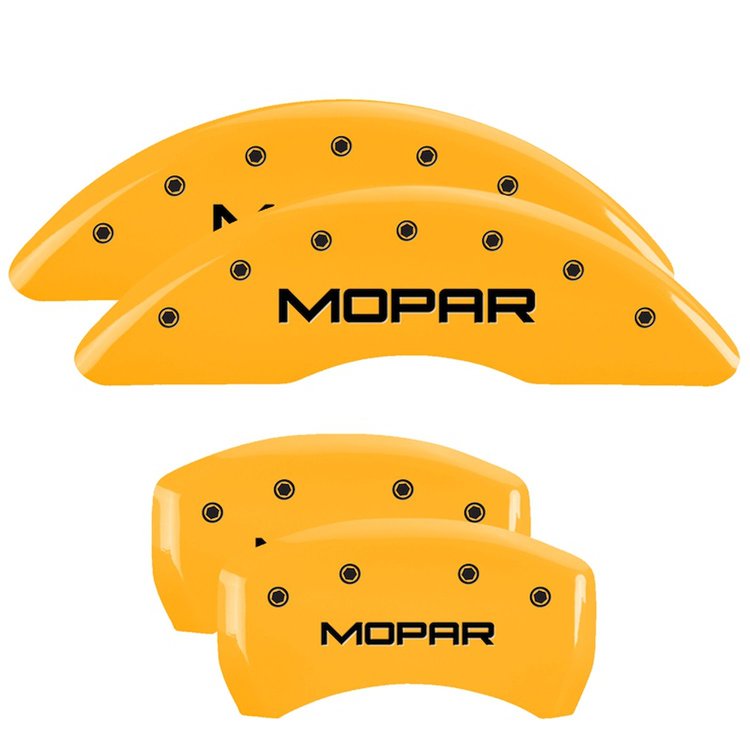 42012SMOPYL Front & Rear Disc Brake Caliper Covers Fits Select Jeep Cherokee [Yellow Finish w/ Black MOPAR]