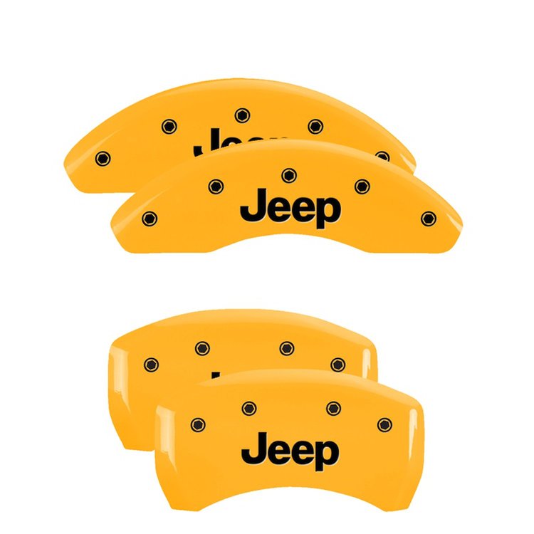 42013SJEPYL Front & Rear Disc Brake Caliper Covers Fits Select Jeep Cherokee [Yellow Finish w/ Black JEEP]
