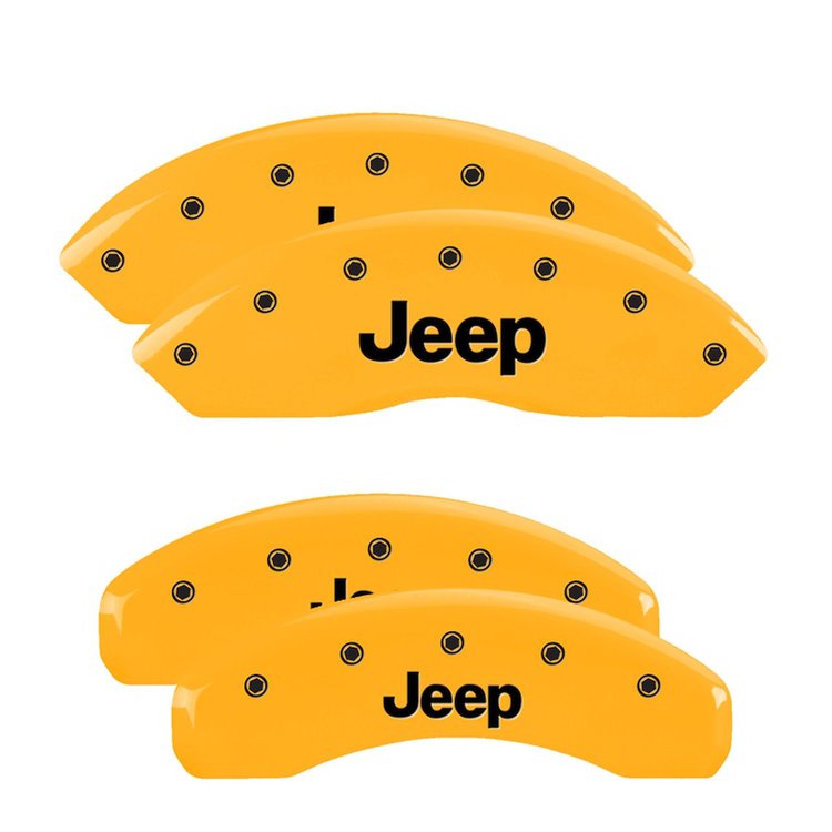 42014SJEPYL Front & Rear Disc Brake Caliper Covers Fits Select Jeep Wrangler [Yellow Finish w/ Black JEEP]