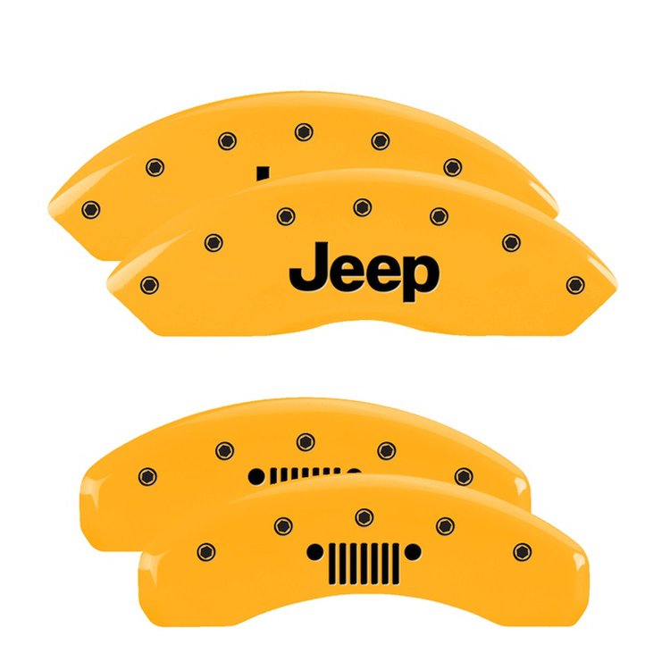 42014SJPLYL Front Disc Brake Caliper Covers Fits Select Jeep Wrangler [Yellow Finish w/ Black JEEP / JEEP Grill Logo]