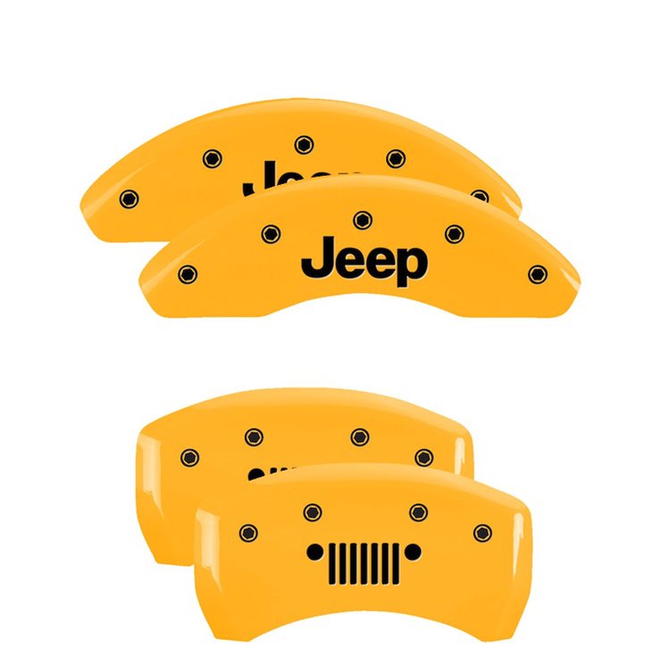 42016SJPLYL Front Disc Brake Caliper Covers Fits Select Jeep Renegade/Jeep Compass [Yellow w/Black JEEP /JEEP Grill Logo]
