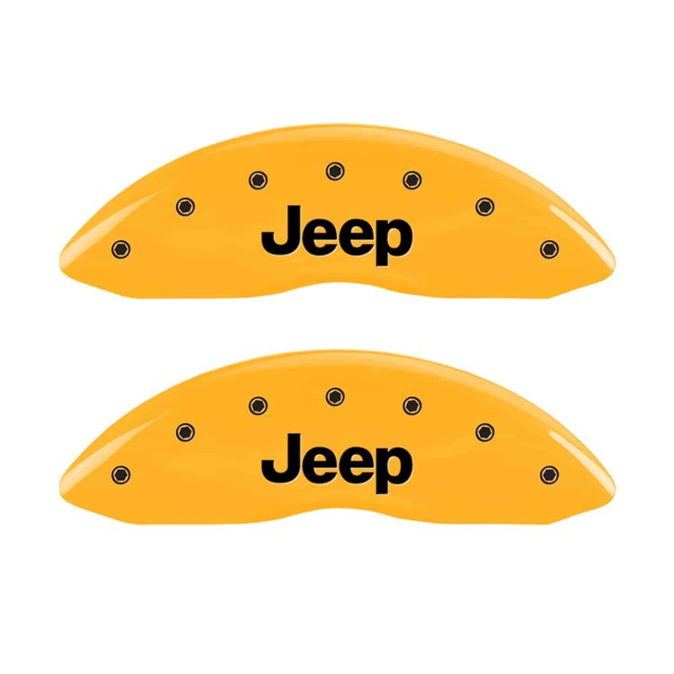 Set of 4 caliper covers Engraved Front and Rear JEEP Yellow powder coat finish black characters