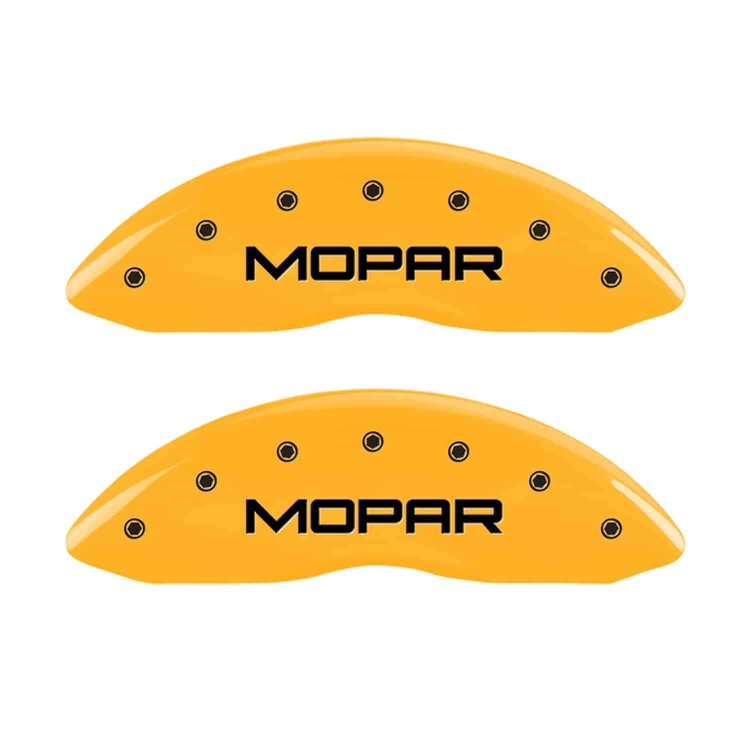 Set of 4 caliper covers Engraved Front and Rear MOPAR Yellow powder coat finish black characters