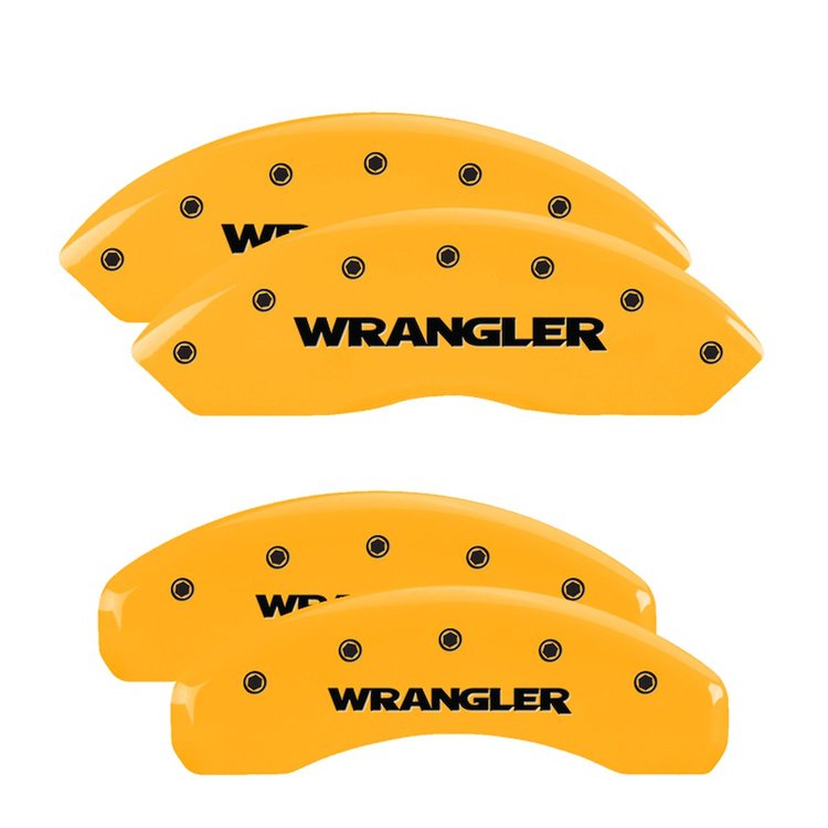 42018SWRGYL Front & Rear Disc Brake Caliper Covers Fits Select Jeep Wrangler [Yellow Finish w/ Black WRANGLER]