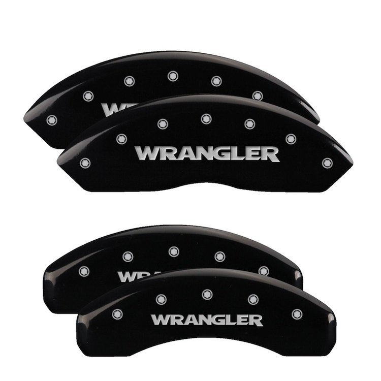 42019SWRGBK Front & Rear Disc Brake Caliper Covers for 2018-2021 Jeep Wrangler [Black Finish w/ Silver WRANGLER]