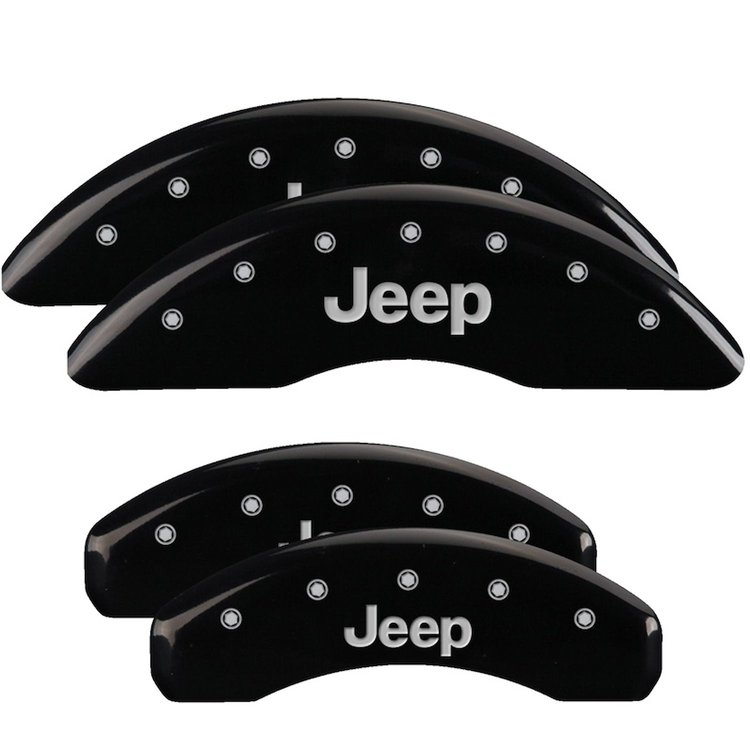 42023SJEPBK Front & Rear Disc Brake Caliper Covers Fits Select Jeep Grand Cherokee L/Jeep Grand Cherokee [Black w/Silver JEEP]