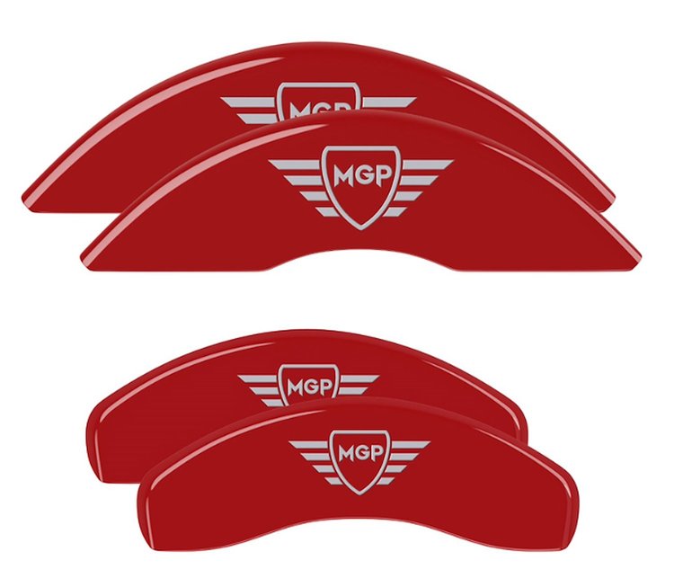 42026SMGPRD Front & Rear Disc Brake Caliper Covers Fits Select Jeep Grand Cherokee [Red Finish w/ Silver MGP]