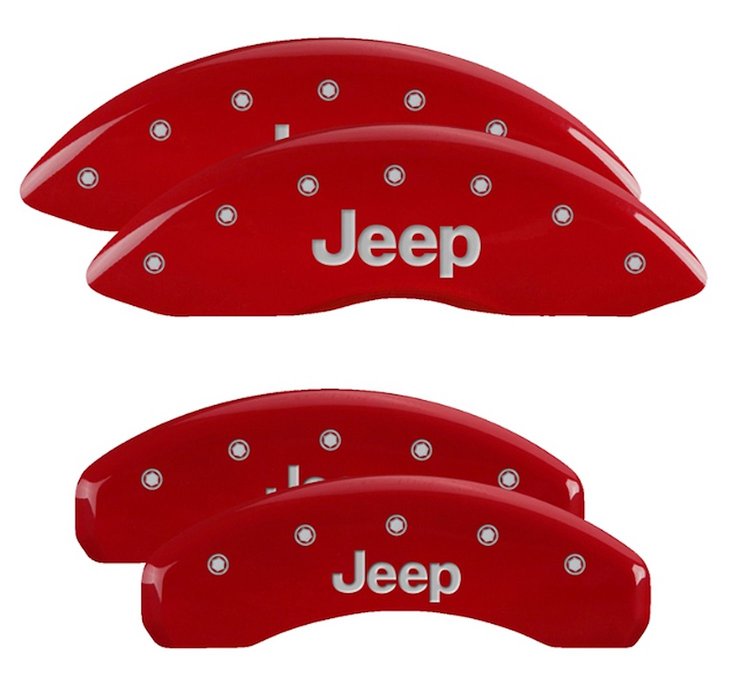 42027SJEPRD Front & Rear Disc Brake Caliper Covers Fits Select Jeep Grand Cherokee [Red Finish w/ Silver MGP]