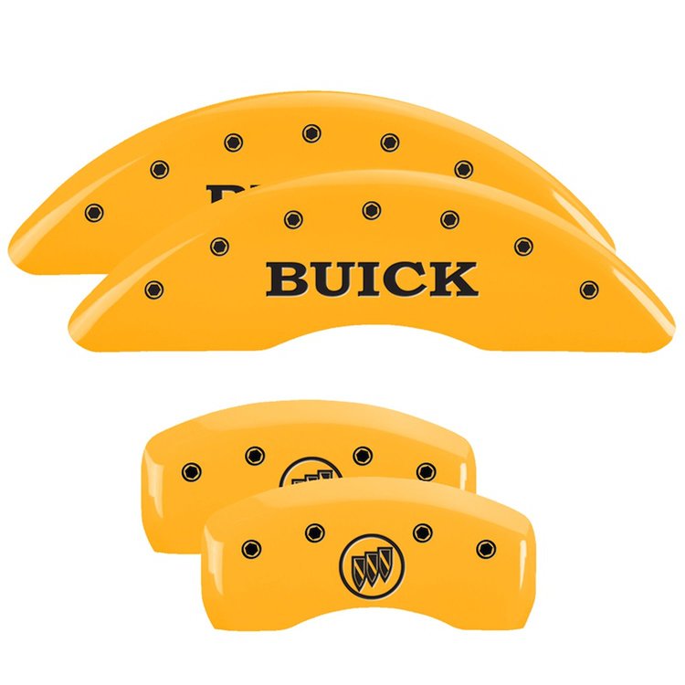 49001SBSHYL Front Disc Brake Caliper Covers Fits Select Buick Enclave [Yellow Finish w/ Black Buick / Buick Shield Logo]