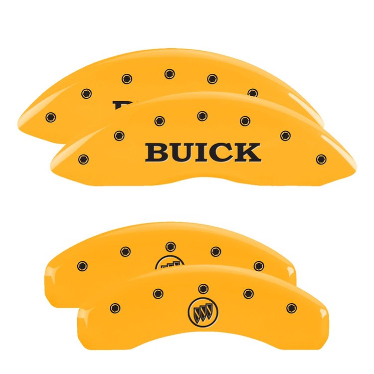 49002SBSHYL Front Disc Brake Caliper Covers Fits Select Buick Lucerne [Yellow Finish w/ Black Buick / Buick Shield Logo]