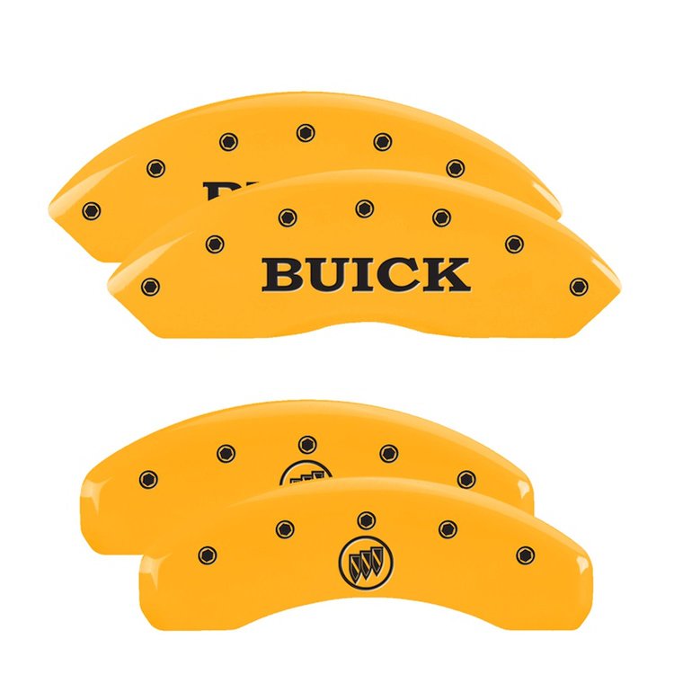 49003SBSHYL Front Disc Brake Caliper Covers Fits Select Buick Lucerne [Yellow Finish w/ Black Buick / Buick Shield Logo]