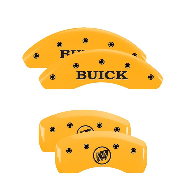 49007SBSHYL Front Disc Brake Caliper Covers Fits Select Buick LaCrosse/Buick Regal [Yellow w/Black Buick /Buick Shield Logo]