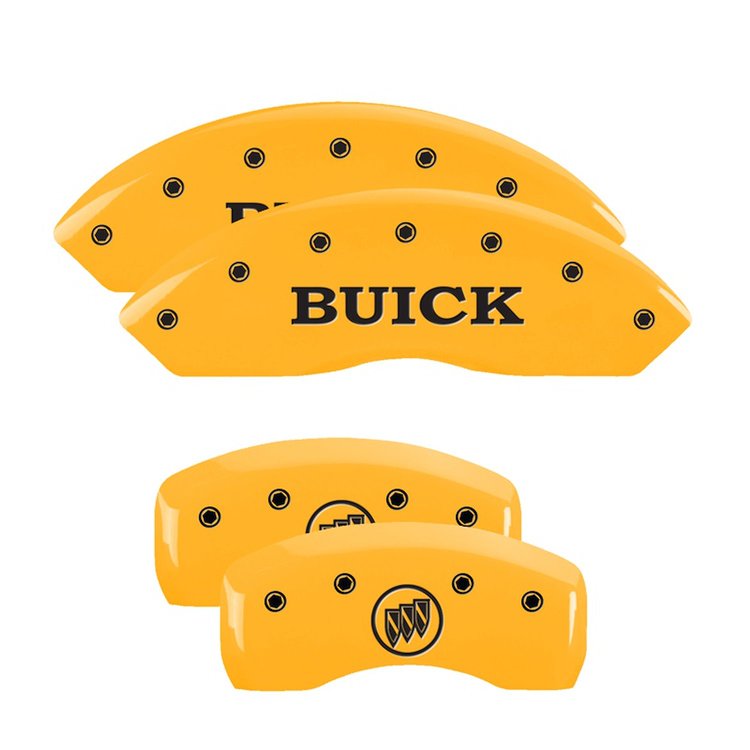 49011SBSHYL Front Disc Brake Caliper Covers Fits Select Buick Envision [Yellow Finish w/ Black Buick / Buick Shield Logo]