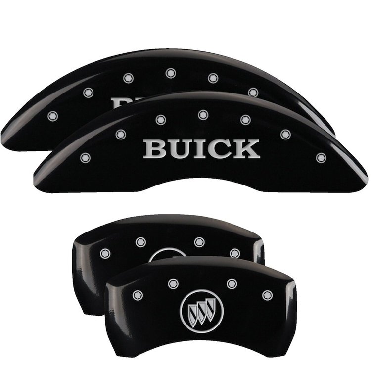 49013SBSHBK Front Disc Brake Caliper Covers Fits Select Buick Enclave [Black Finish w/ Silver Buick / Buick Shield Logo]