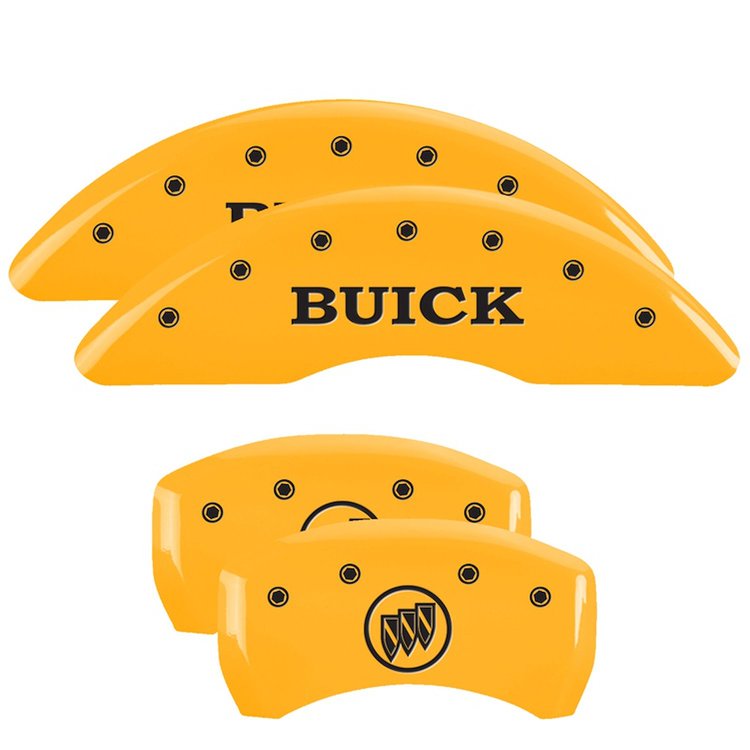 49013SBSHYL Front Disc Brake Caliper Covers Fits Select Buick Enclave [Yellow Finish w/ Black Buick / Buick Shield Logo]
