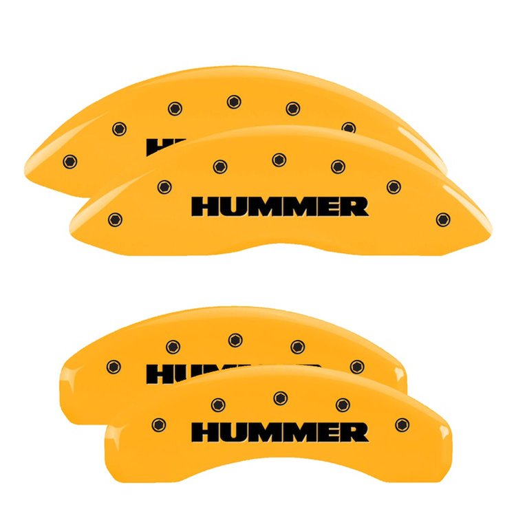 52002SHUMYL Front & Rear Disc Brake Caliper Covers Fits Select Hummer H2 [Yellow Finish w/ Black Hummer]