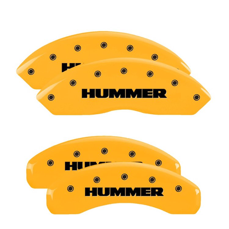 52003SHUMYL Front & Rear Disc Brake Caliper Covers Fits Select Hummer H3, Hummer H3T [Yellow Finish w/ Black Hummer]