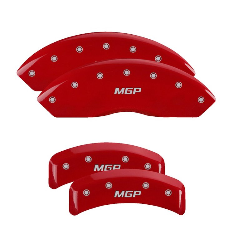54005SMGPRD Front & Rear Disc Brake Caliper Covers Fits Select Subaru Legacy, Subaru Outback [Red Finish w/ Silver MGP]