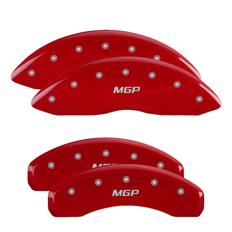 55005SMGPRD Front & Rear Disc Brake Caliper Covers Fits Select Ram 1500 [Red Finish w/ Silver MGP]