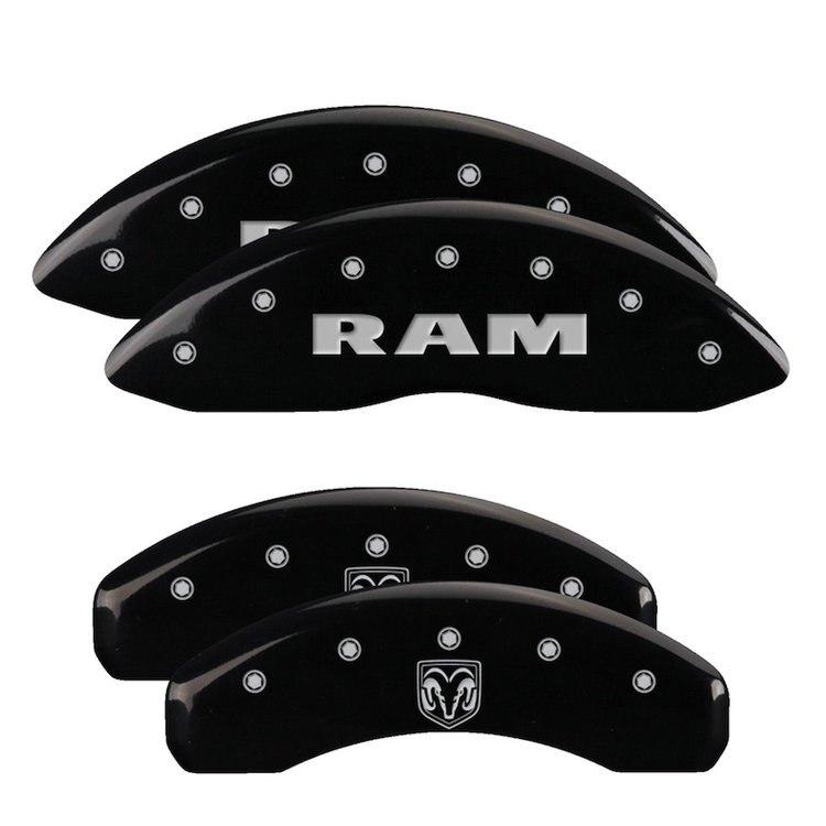 55005SRMHBK Front Disc Brake Caliper Covers Fits Select Ram 1500 [Black Finish w/ Silver RAM / RAMHEAD]