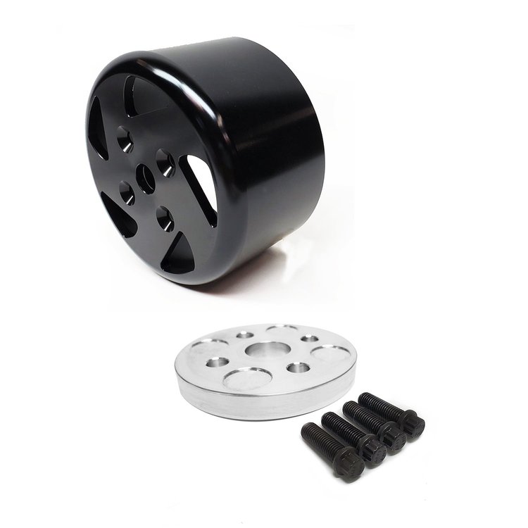 2636417 Water Pump Pulley Girdle Kit GM LS Gen III/IV Edelbrock, Stewart, PRW Water Pumps - Black Anodized Finish