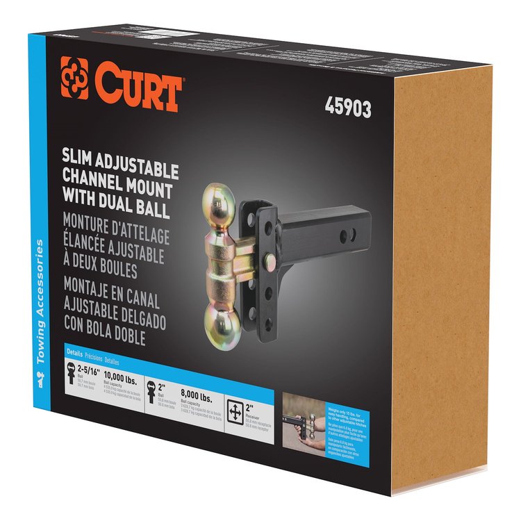 Slim Adjustable Channel Dual Ball Mount 2 in. and 2 5/16 in. Balls