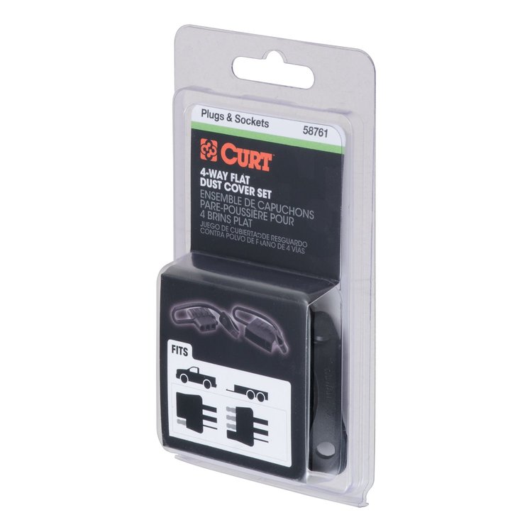 4-Way Flat Trailer & Car End Dust Cap Set Black Rubber