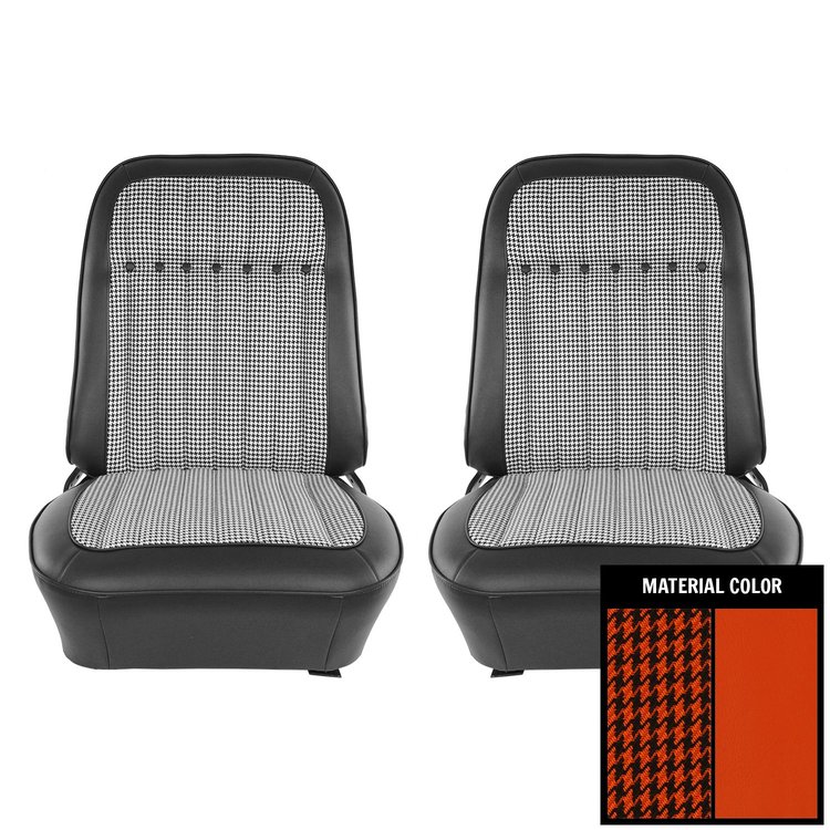 69HT26U-P Houndstooth Front Bucket Seats for 1969 GM F-Body Pre-Assembled Orange/Black