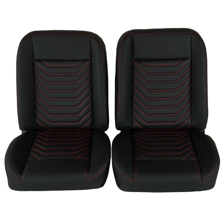 RM-UA11X2 Low Back Bucket Sport Mod I Seat Set Black Vinyl Wide Black Insert Red Thread