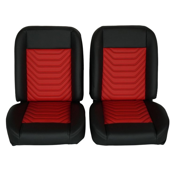 RM-UA12X1 Low Back Bucket Sport Mod I Seat Set Black Vinyl Wide Red Insert Black Thread