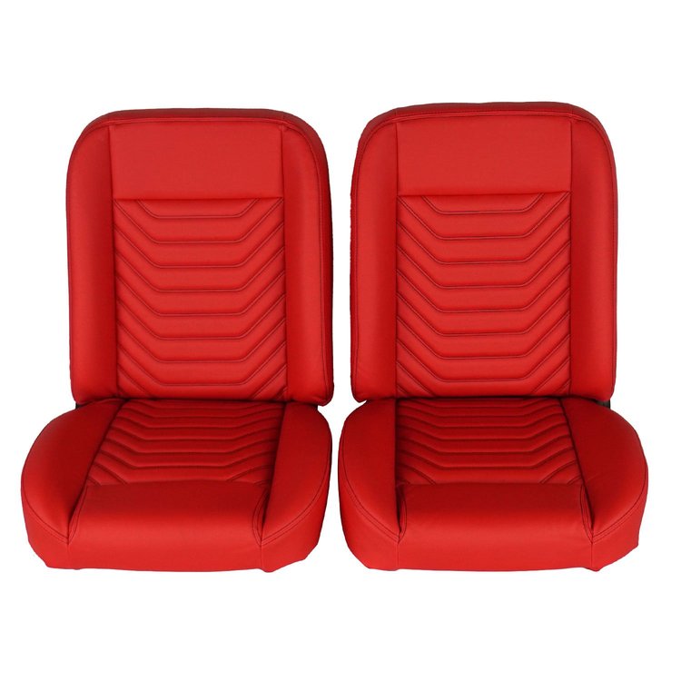 RM-UA22X1 Low Back Bucket Sport Mod I Seat Set Red Vinyl Wide Red Insert Black Thread