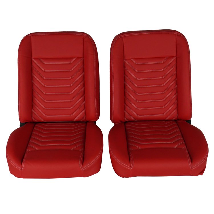 RM-UA22X6 Low Back Bucket Sport Mod I Seat Set Red Vinyl Wide Red Insert White Thread