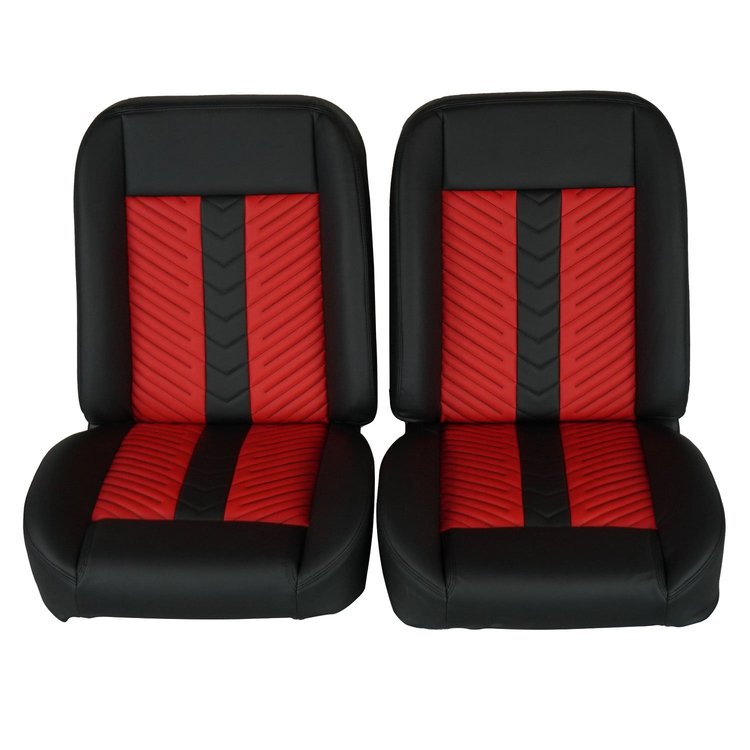 RM-UB1211 Low Back Bucket Sport Mod II Seat Set Black Vinyl Narrow Red/Black Insert Black Thread