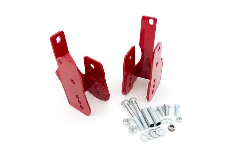 1060-R Bolt-in control arm relocation brackets; Red