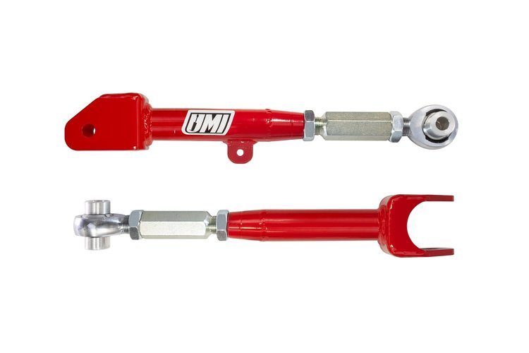 2555-R Camaro Rear Upper Control Arms, Adjustable, Rod Ends, Red; Red