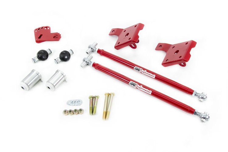 2628-R 1970-1981 GM F-Body Leaf Spring Traction Bars; Red
