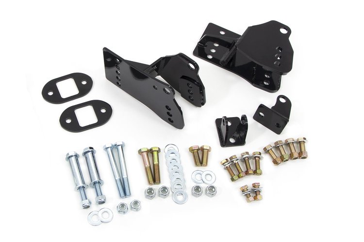 3048 GM G-Body Rear Coilover Bracket Kit, Control Arm Relocation, Bolt In; Black